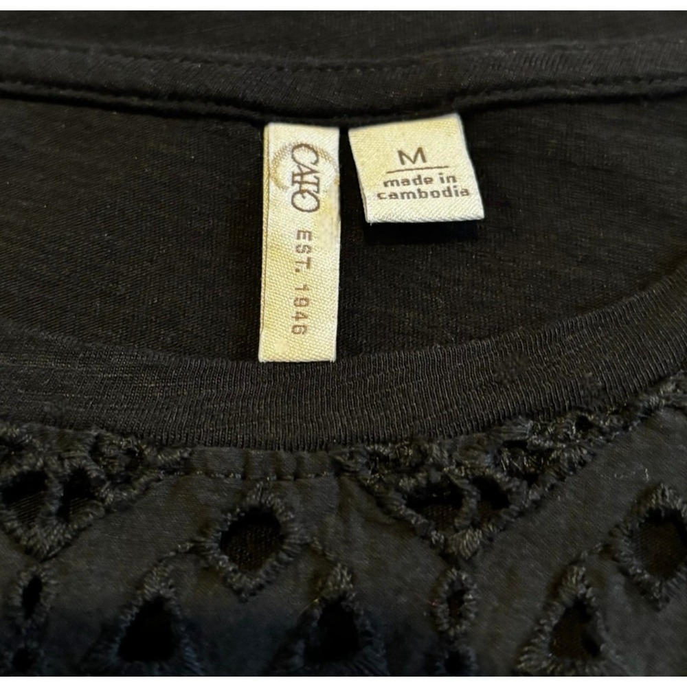 Cato Black Eyelet‎ Lace Top Womens M Cap Sleeve Boho Chic Cottagecore Whimsigoth - Picture 7 of 11
